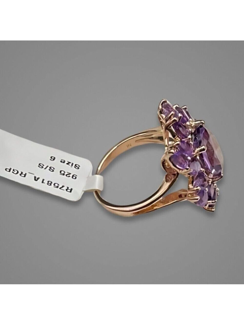 Amethyst Ring Oval Pear Cut 14K Rose Gold Sterling Silver Purple/Pink W 6 NWT - Picture 7 of 17